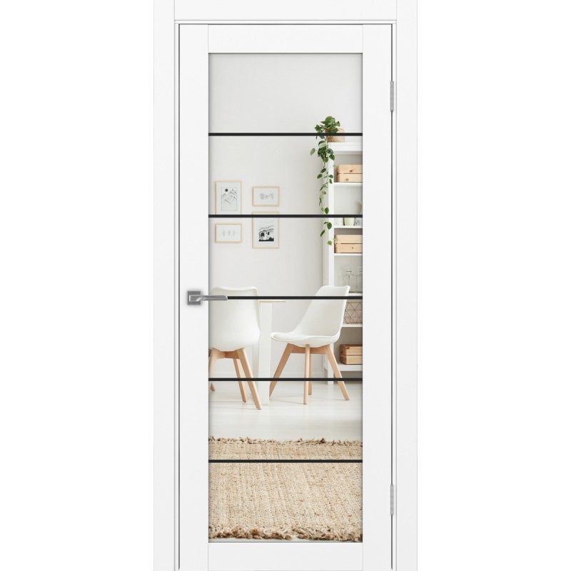 Межкомнатная дверь Турин 501АСС.2 молдинг алюм.чёрн, цвет Белый снежный Зеркало/Зеркало, размер 80*200 см.