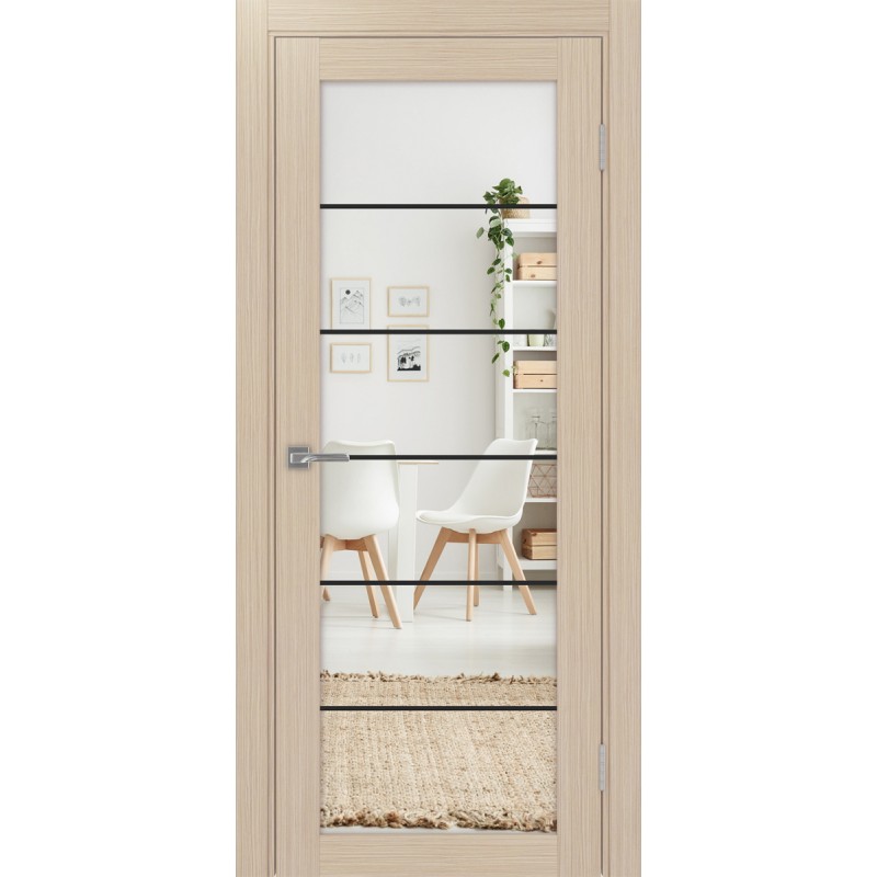 Межкомнатная дверь Турин 501АСС.2, цвет Дуб беленый FL, молдинг алюм.чёрн стекло Зеркало/Зеркало, размер 80*200 см.
