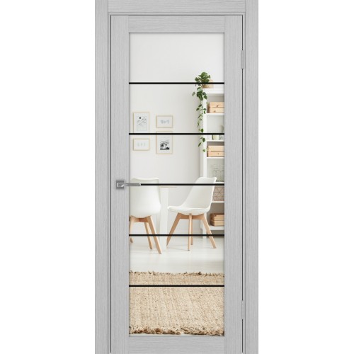 Турин 501АСС.2, цвет Дуб Серый FL, молдинг алюм.чёрн стекло Зеркало/Зеркало, размер 80*200 см.