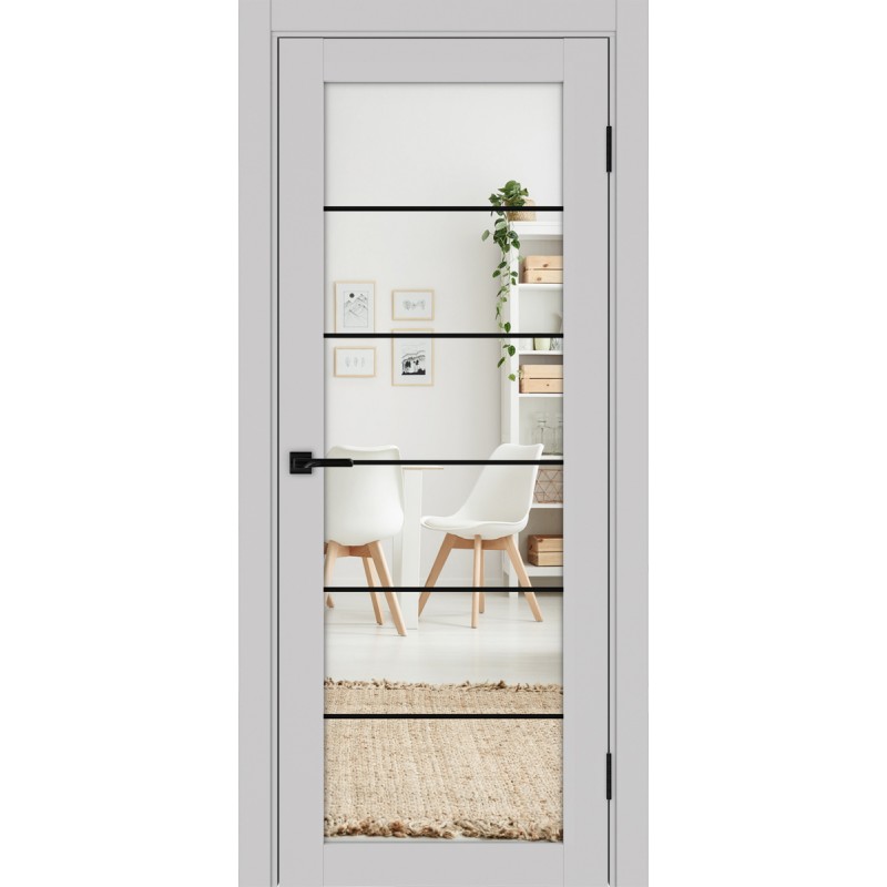 Межкомнатная дверь Турин 501АСС.2 молдинг алюм.чёрн, цвет Пепельный Зеркало/Зеркало, размер 80*200 см.