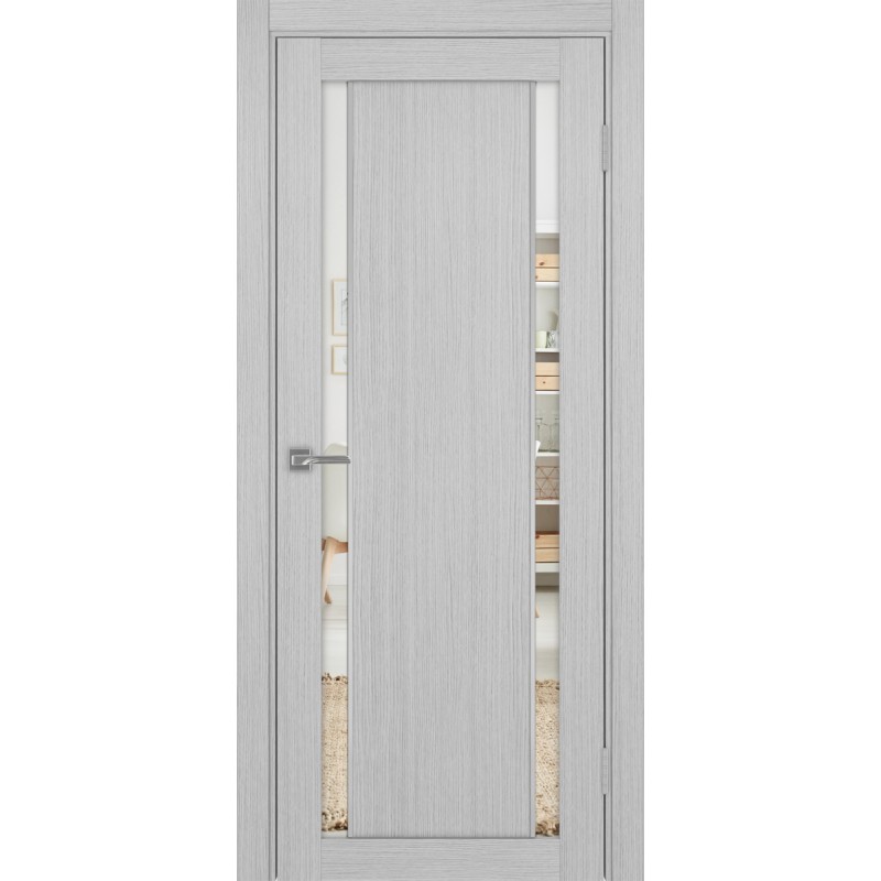 Межкомнатная дверь Турин 522AПП.212, цвет Дуб Серый FL, молдинг алюм.хром стекло Зеркало/Зеркало, размер 80*200 см.