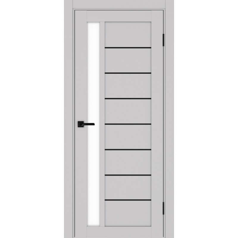 Межкомнатная дверь Турин 554АПП.21, цвет Пепельный молдинг алюм.чёрн стекло LACбелый, размер 80*200 см.