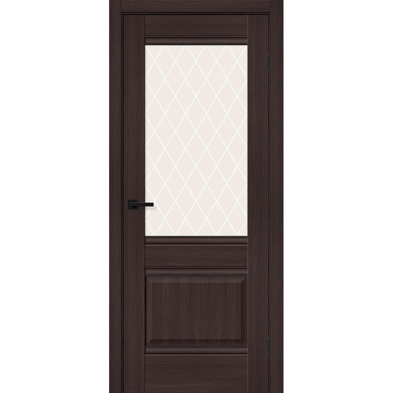 Межкомнатная дверь Прима-3 цвет Wenge Melinga, стекло White Сrystal, покрытие Эко-шпон, размер 200*80 см.