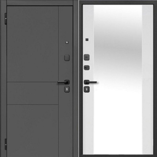 Металлическая Гарда 7 см 2 МДФ Зеркало Сатин графит / Эмалит Белый 205*86 левая