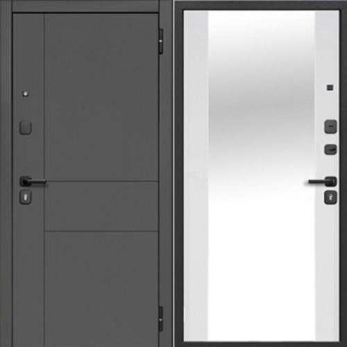 Металлическая Гарда 7 см 2 МДФ Зеркало Сатин графит / Эмалит Белый 205*96 правая